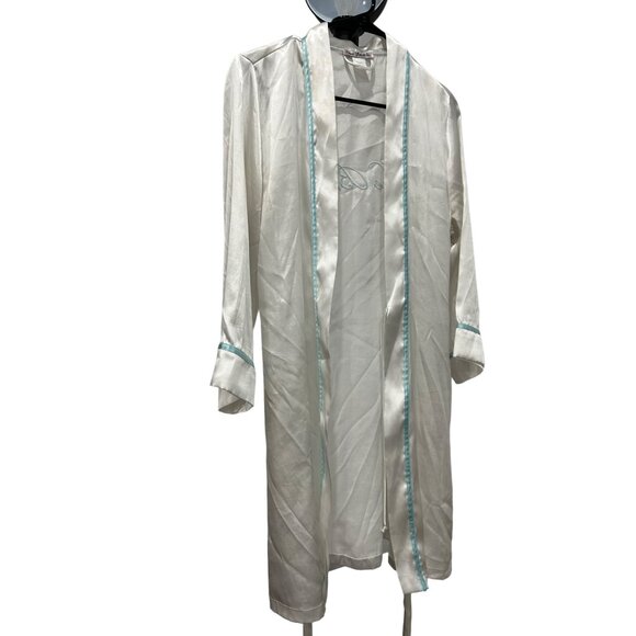 Linea Donatella The Bride White Satin Belted Robe Blue Trim Size Small Medium - Picture 3 of 8